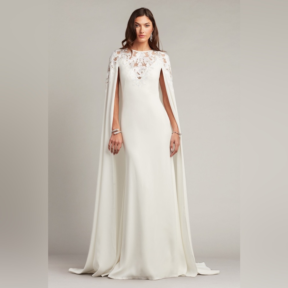 Tadashi Shoji BALES CAPE SLEEVE ILLUSION GOWN